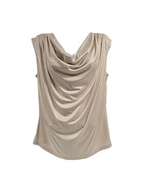 Dress Barn Womens Blouse Tan Metallic Cowl Neck Draped Evening Top Size L